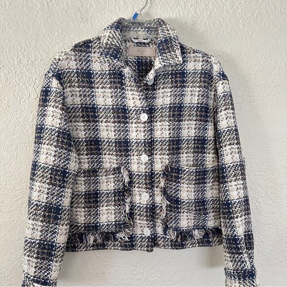 BLANK NYC Plaid Tweed Shacket Jacket In Blue White XS - Picture 3 of 7